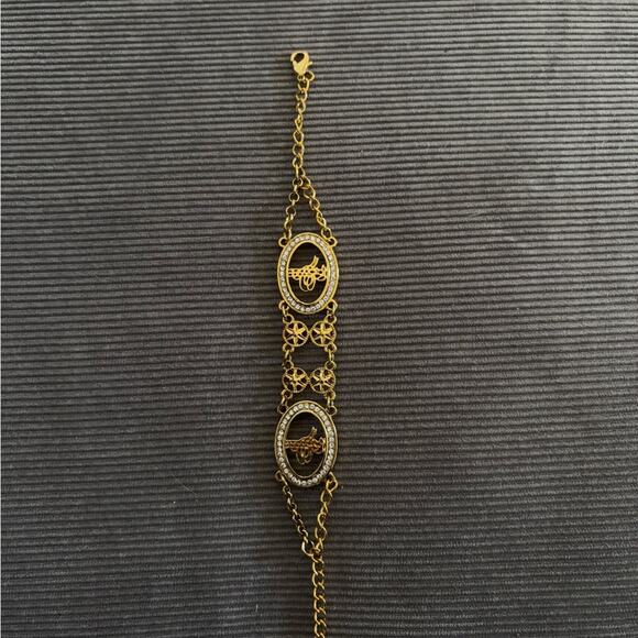 Jewelry - Gold-Tone Oval Charm Bracelet with Crystal Accents